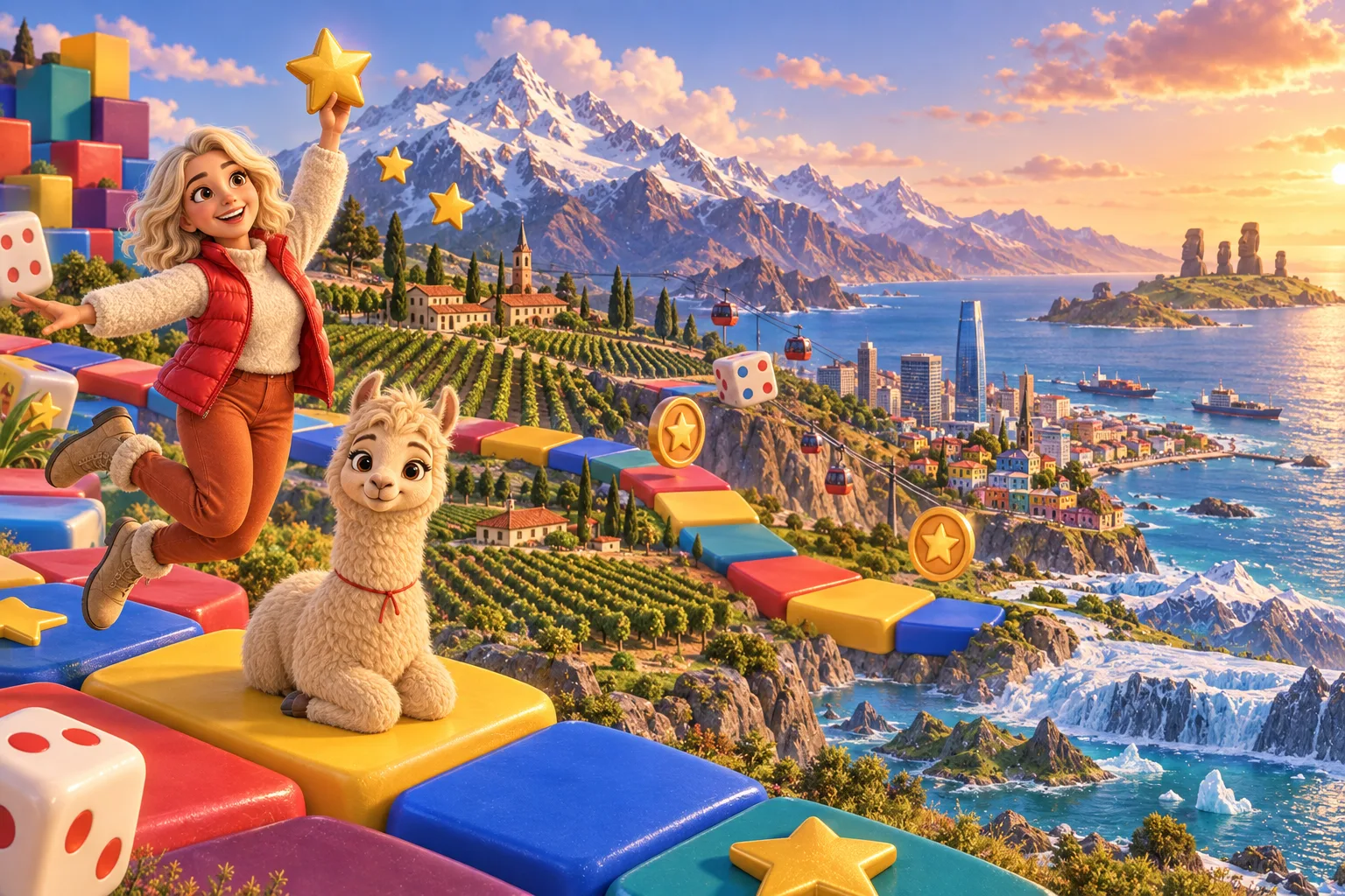Lalas e Lucillama no tabuleiro gigante do Travel Game